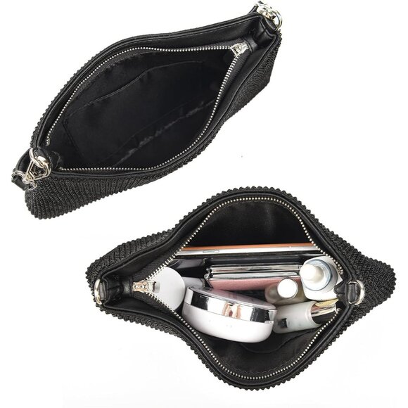 ⚡  Women's Beautiful Rhinestone Black Sparkly Handle Chain Evening Clutch Bag - Picture 5 of 8